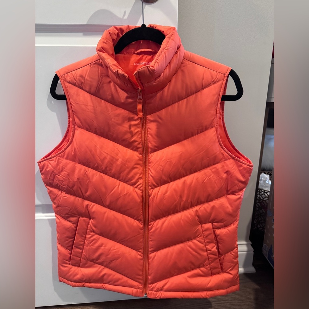 Lands' End Coral Orange Quilted Down-Style Puffer Vest